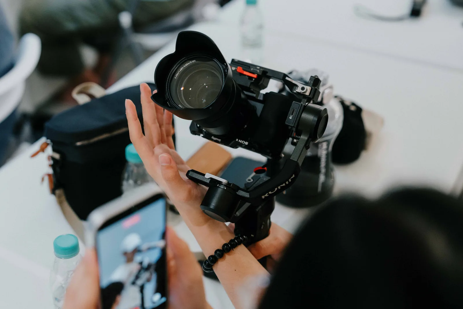 Close-up of a gimbal practice session