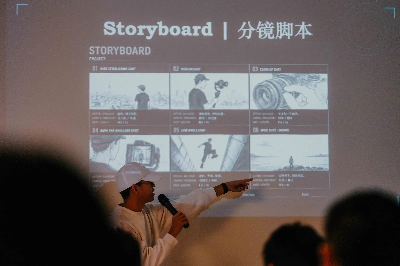 Storyboard breakdown projected during class